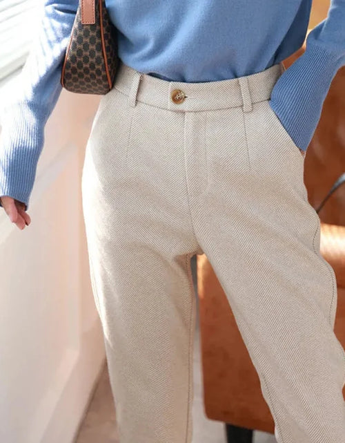 Load image into Gallery viewer, Woolen Pants Women&#39;S Harem Pencil Pants 2024 Autumn Winter High Waisted Casual Suit Pants Office Lady Women Trousers
