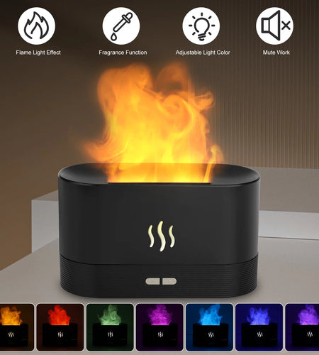 180Ml Air Diffuse Essential Oil Humidifier,  Aroma Mist Diffuser with Fire 7 Color Change LED Light for Office Room