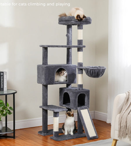 61" Cat Tree Tower for Indoor Cats with Platform and Scratching Posts, Cat Condo Cat Tree House in Pet Supplies, Gray