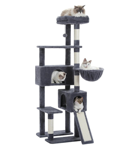 61" Cat Tree Tower for Indoor Cats with Platform and Scratching Posts, Cat Condo Cat Tree House in Pet Supplies, Gray