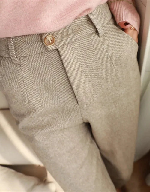 Load image into Gallery viewer, Woolen Pants Women&#39;S Harem Pencil Pants 2024 Autumn Winter High Waisted Casual Suit Pants Office Lady Women Trousers
