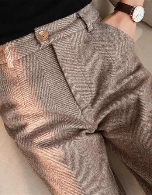 Load image into Gallery viewer, Woolen Pants Women&#39;S Harem Pencil Pants 2024 Autumn Winter High Waisted Casual Suit Pants Office Lady Women Trousers
