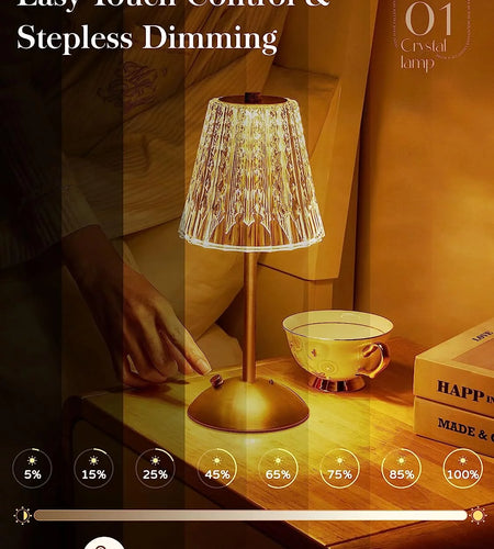 Table Lamps, Dimmable Crystal Table Lamp 3 Colors LED Gold Lamp,Touch Lamp Diamond Crystal Lamp, Rechargeable Small Lamp, Cordless Lamp Bedside Lamp for Bedroom Living Room Bathroom Hotel Bar