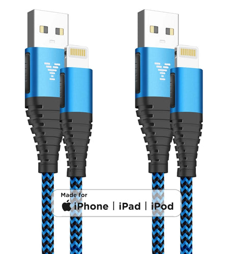 2 Pack Iphone Charger Cord 10Ft, Nylon Braided 3A Fast Charging Cable Compatible with Iphone 14/13/12/11, Blue