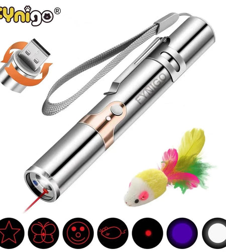 Cat Laser Pointer Toy Rechargeable,Interactive Toy for Cat Kitten Dog with a Mouse Toy,Silver