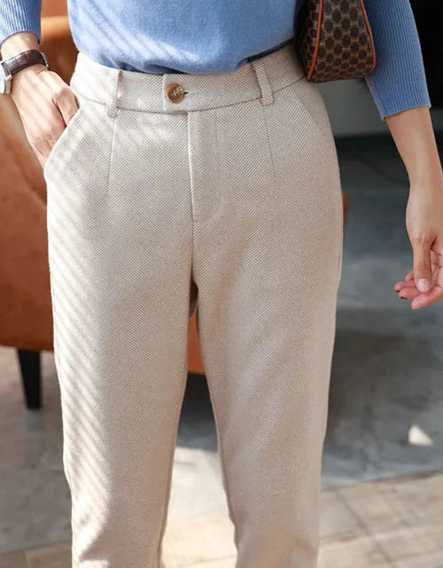 Load image into Gallery viewer, Woolen Pants Women&#39;S Harem Pencil Pants 2024 Autumn Winter High Waisted Casual Suit Pants Office Lady Women Trousers

