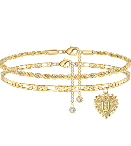 Initial Ankle Bracelets for Women Dainty Heart Foot Gold Jewelry Summer Gifts
