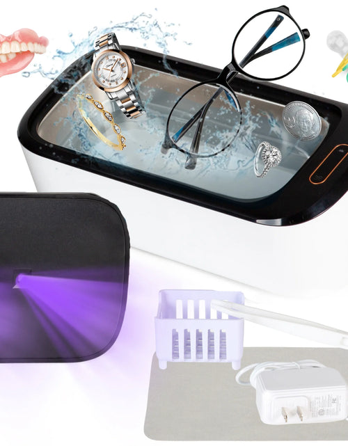 Load image into Gallery viewer, Ultrasonic Jewelry Cleaner &amp; UVC Professional Sterilizer Machine, 550Ml 46Khz Power Portable Ultra Sonic Cleaner for Cleaning Glasses, Watches, Coins, Makeup, Dentures, Earring, Watch, 1 Year Warranty

