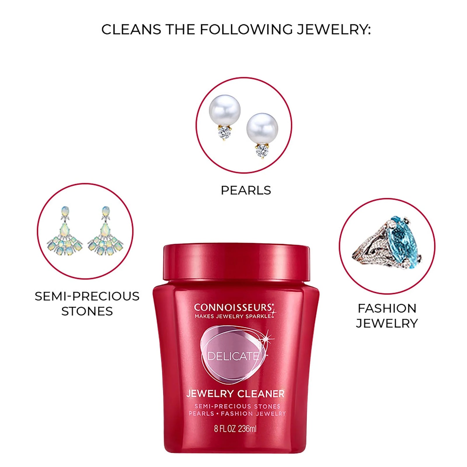 Delicate Jewelry Cleaner Solution for Pearls, Gemstones, and Fashion Jewelry, 8 Fl Oz