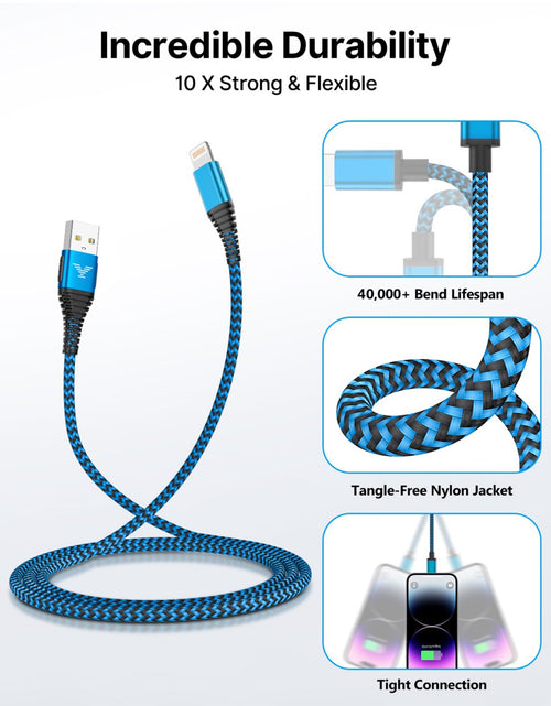 Load image into Gallery viewer, 2 Pack Iphone Charger Cord 10Ft, Nylon Braided 3A Fast Charging Cable Compatible with Iphone 14/13/12/11, Blue
